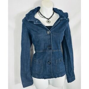 Vintage Womens M Stretch Denim Jacket Blazer Scallop Hem Y2K Preppy Boho Grunge